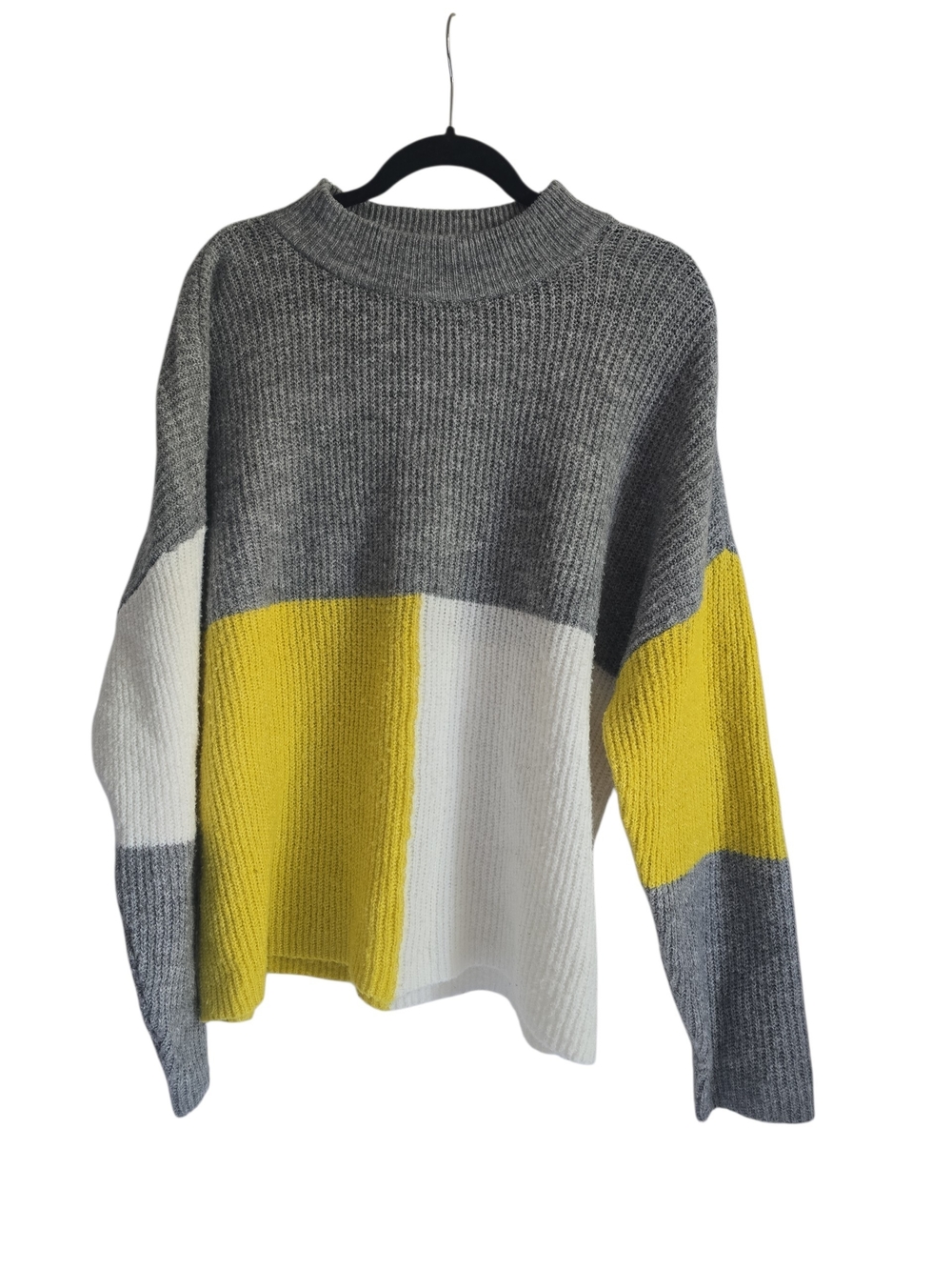 Abound Gray White Yellow Colorblock Crewneck Sweater